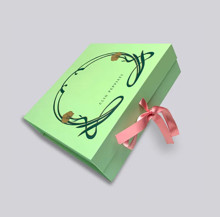 Clio collapsible rigid box with ribbon.