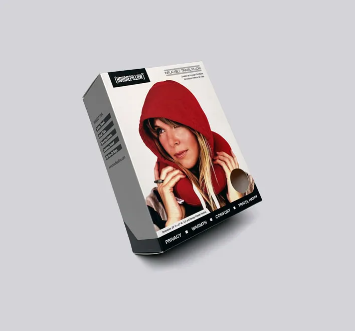 Hoodie flat pack paper box with die-cut hole.