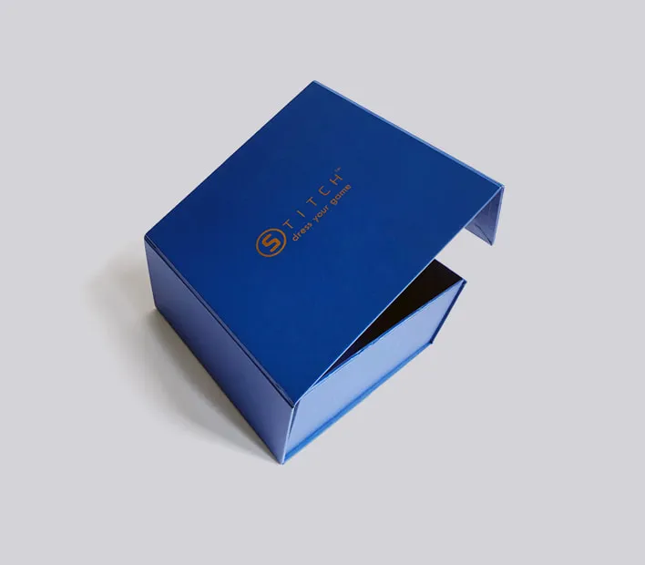 Stitch collapsible box with foil logo.