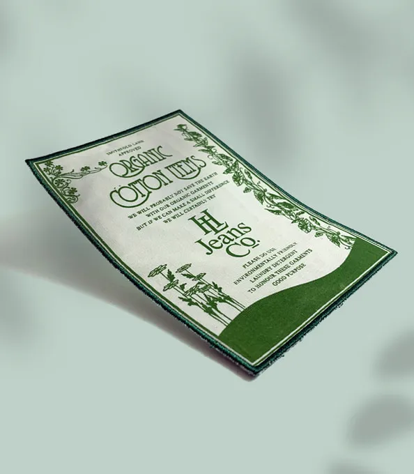 Sustainable fabric clothing badges.