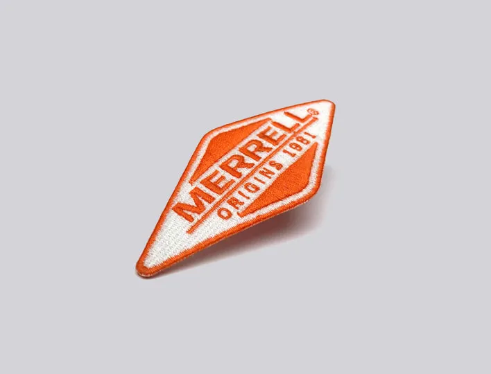 Merrel fully emboridered clothing badge.
