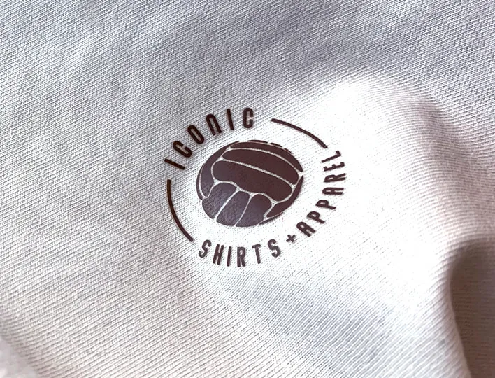 Iconic shirts flat oil heat press label.