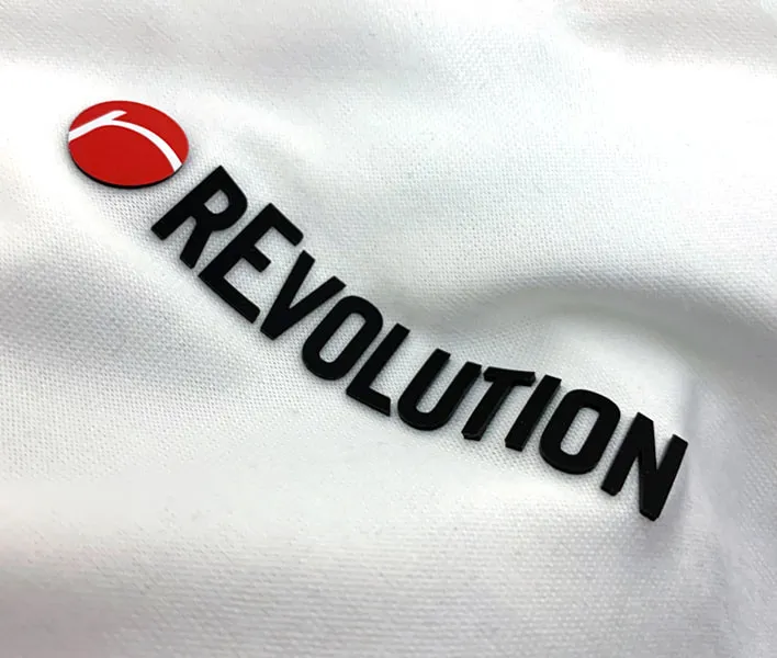 Revolution raised heat transfer label.