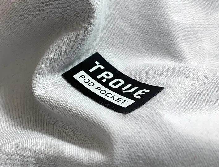 Trove flat heat press label.