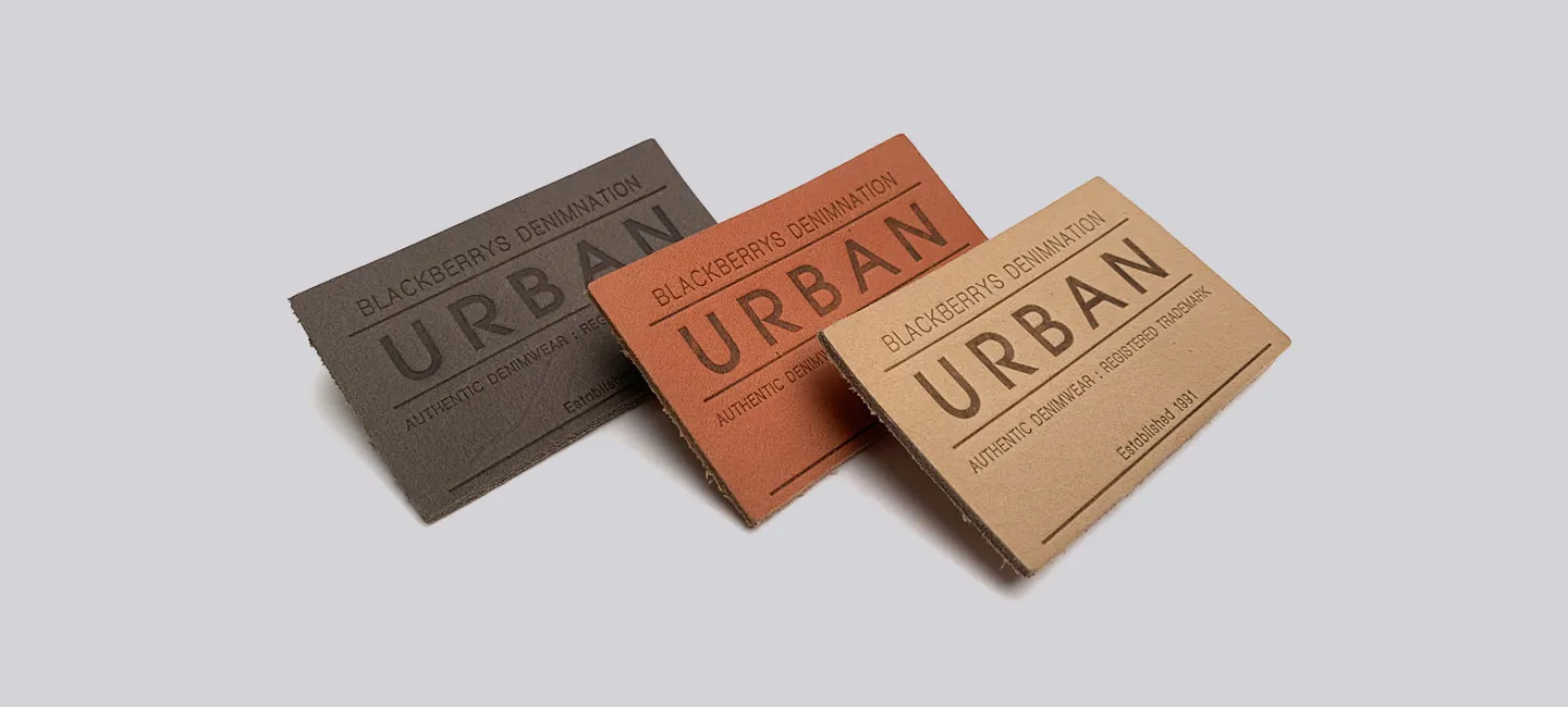 Urban hot stamped leather jeans patches.