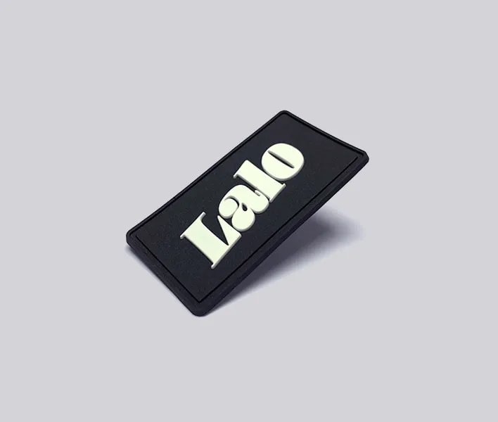 Lalo rubber branding label.