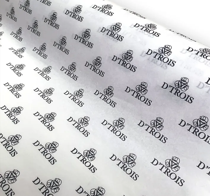 Printed white tissue paper for clothing.