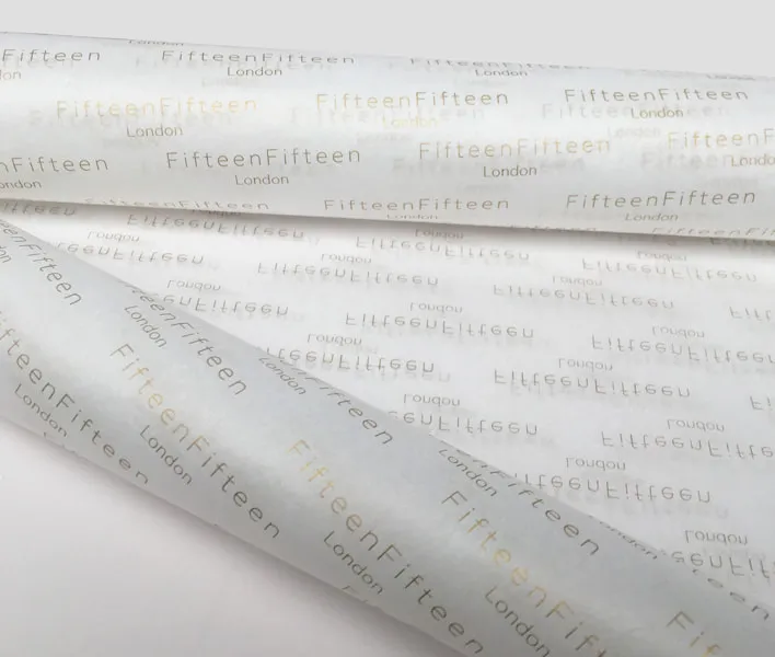 Printed white tissue paper metallic print logo.