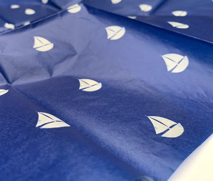 Custom printed tissue paper logo.