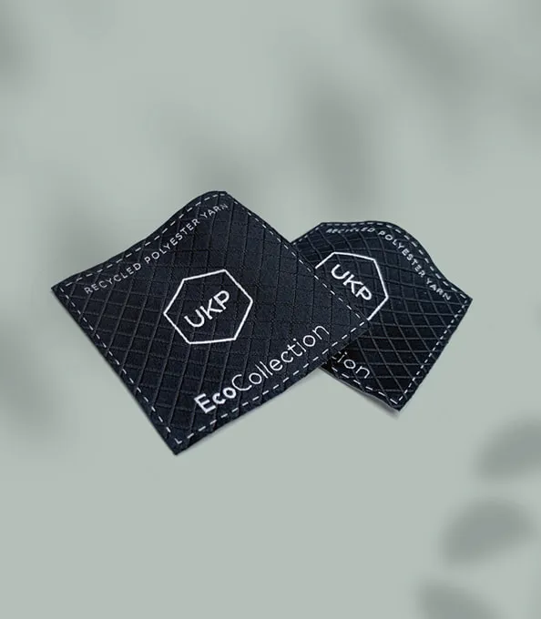 Sustainable woven labels recycled for garments.