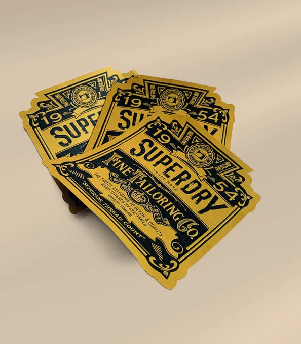 Deatiled large woven brand label for clothing.