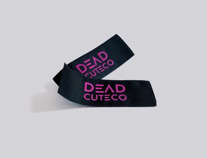 Satin woven brand label for clothing.