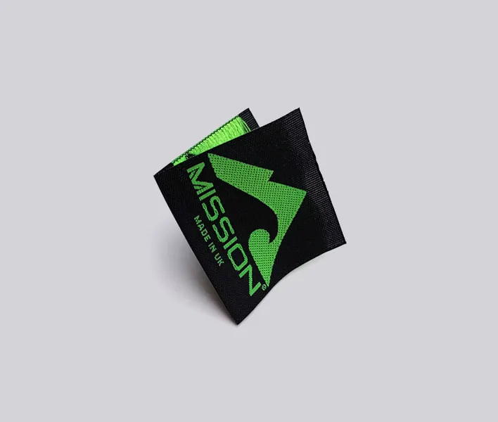 Taffeta woven label for apparel.